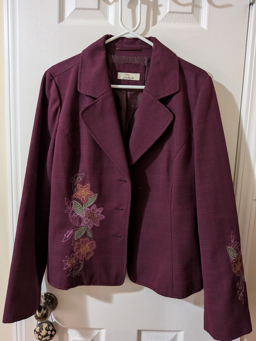 Women's Plum Embroidered Notch-Lapel Blazer